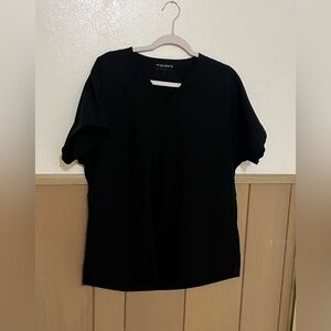 Mandala Black Oversized V-Neck Short Sleeve Scrub Top